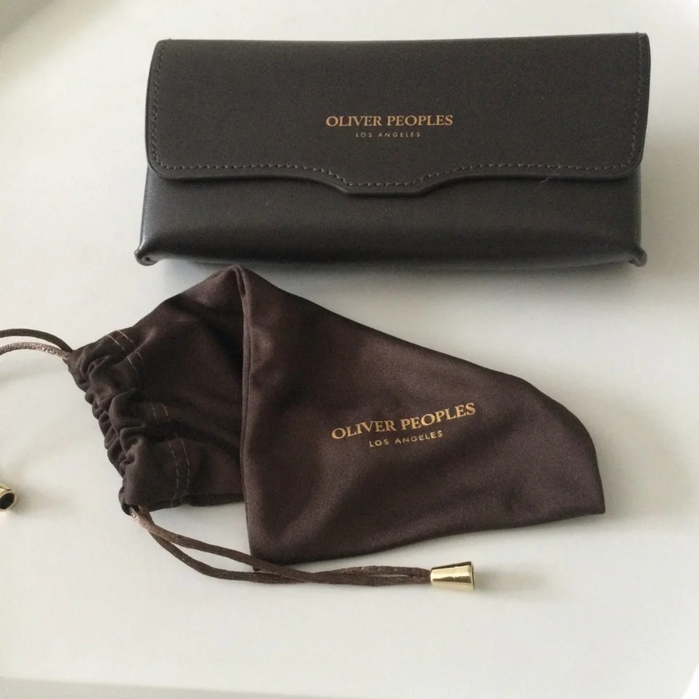 OLIVER PEOPLES SUNGLASSES CASE BROWN FELT LINED MAGNETIC CLOSE WITH POUCH